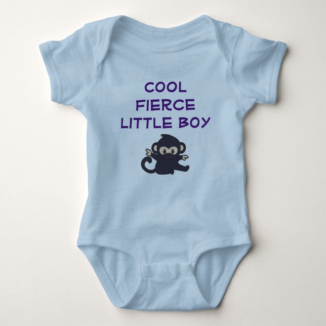 Cool Fierce Boy Funny Cute Cartoon Ninja Monkey Baby Bodysuit (Front)