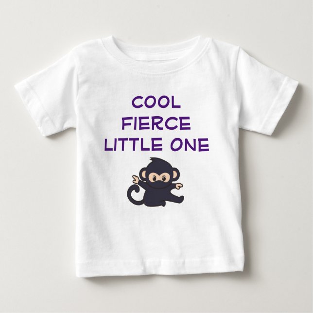 Cool Fierce One Funny Cute Cartoon Ninja Monkey Baby T-Shirt (Front)