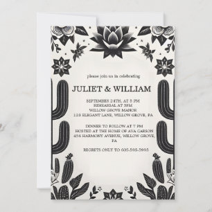 Cool Fiesta Cactus Floral Mexican Rehearsal Dinner Invitation