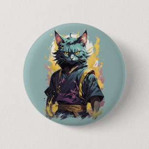 Cool Fire Splash Gray Ninja Cat Warrior Button