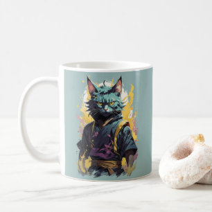 Cool Fire Splash Gray Ninja Cat Warrior Coffee Mug