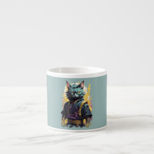 Cool Fire Splash Gray Ninja Cat Warrior Espresso Cup