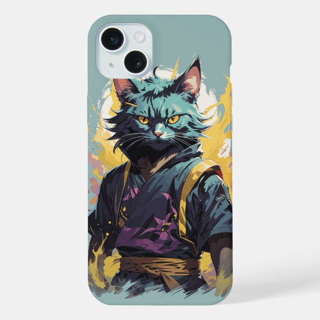 Cool Fire Splash Gray Ninja Cat Warrior Iphone Case (Back)