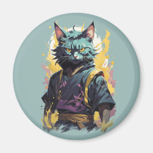 Cool Fire Splash Gray Ninja Cat Warrior Magnet