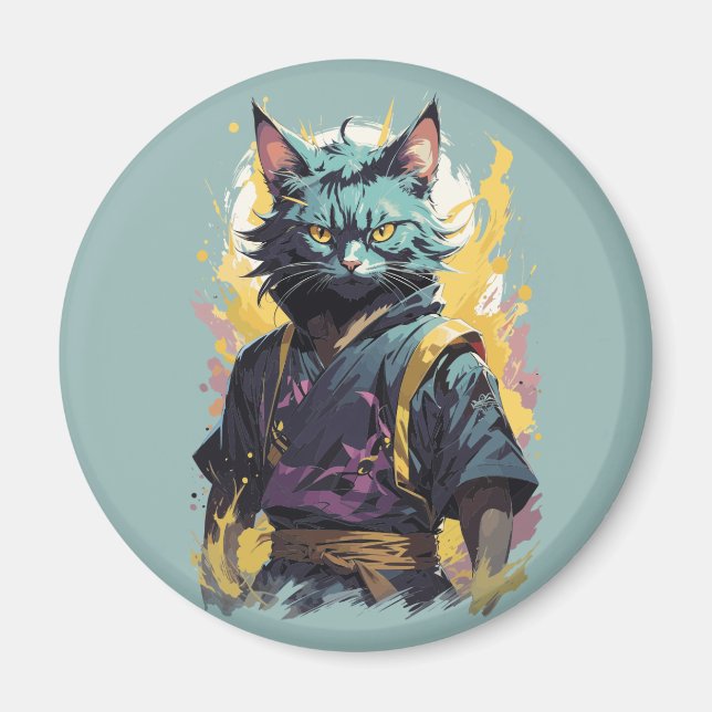 Cool Fire Splash Gray Ninja Cat Warrior Magnet (Front)