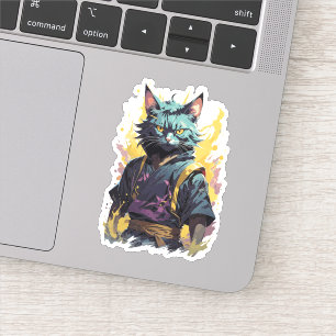 Cool Fire Splash Gray Ninja Cat Warrior Sticker