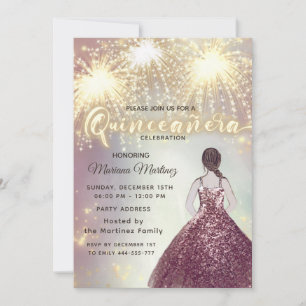 Cool firework glitter elegant gold sparkle invitation