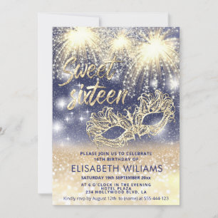 Cool firework Masquerade charming  glittery ombre  Invitation