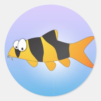 Cool Fish - Clown Loach Classic Round Sticker by chromobotia at Zazzle