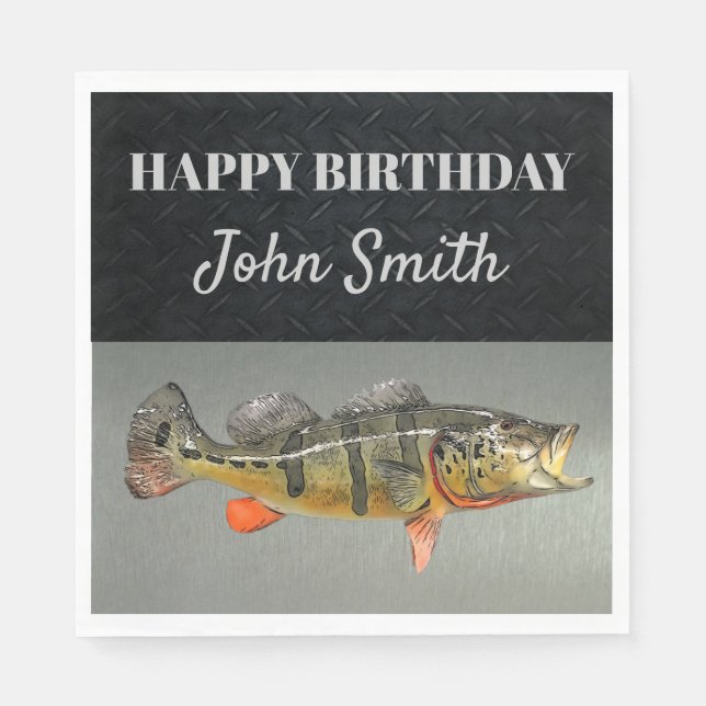 Cool Fish Peacock Bass Men's Birthday Fishing Napkins (Front)