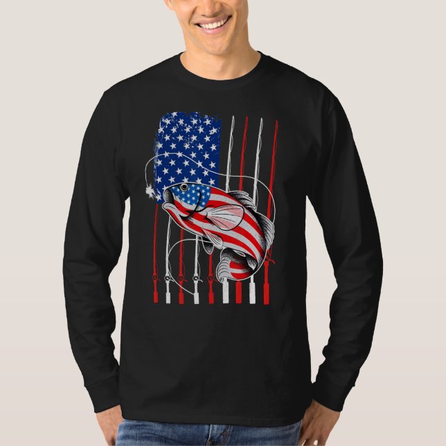 Cool Fishing For Men American Flag USA Fish T-Shirt (Front)