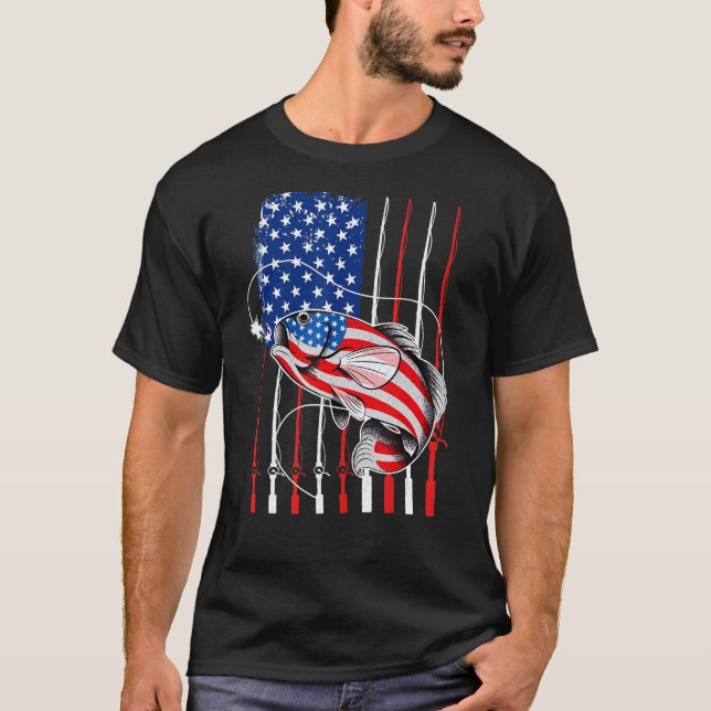 Cool Fishing For Men American Flag USA Fish T-Shirt (Front)