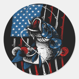 Cool Fishing For Men Women American Flag Usa Fish Classic Round Sticker