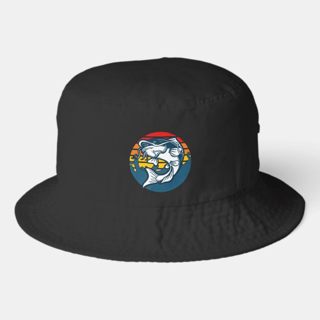 Cool fishing lovers graphic bucket hat (Front)