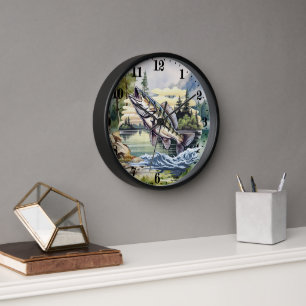Cool fishing lovers lake watercolor clock