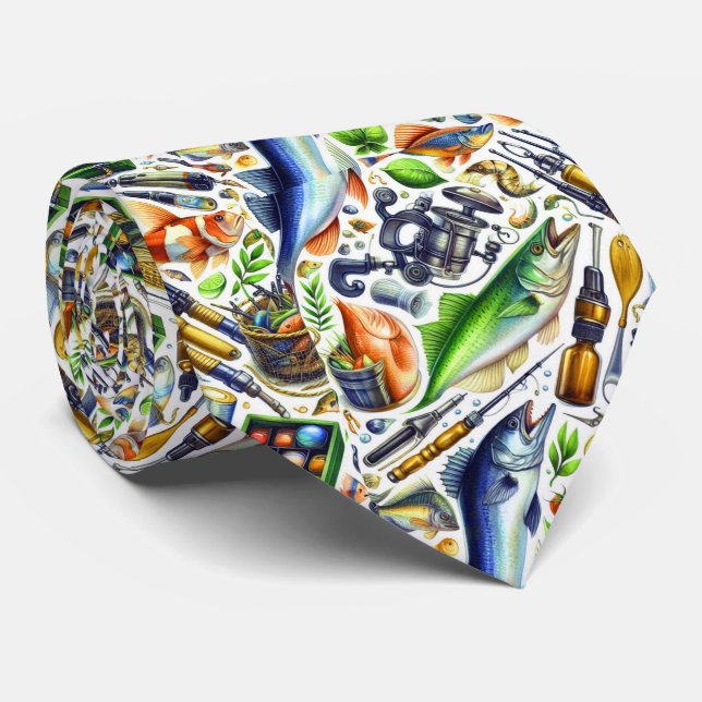 Cool fishing lovers tiled pattern  neck tie (Rolled)