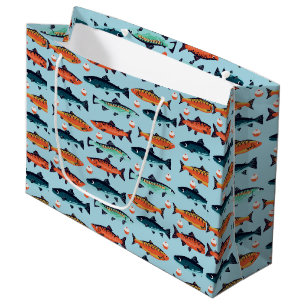 cool fishing tiled pattern party large gift bag