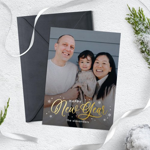 Cool Flakes Foil Happy New Year Photo Card
