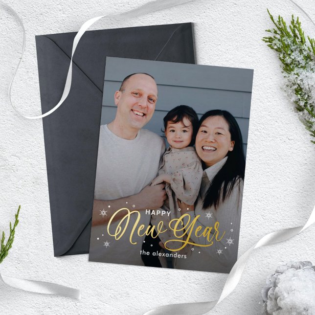 Cool Flakes Foil Happy New Year Photo Card (Creator Uploaded)
