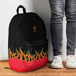 Cool Flame Initial Stylish Fire Burning Printed Backpack