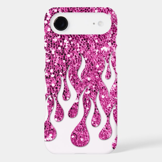 Cool Flames in White on Pink Glitter Look Case-Mate iPhone Case (Back)