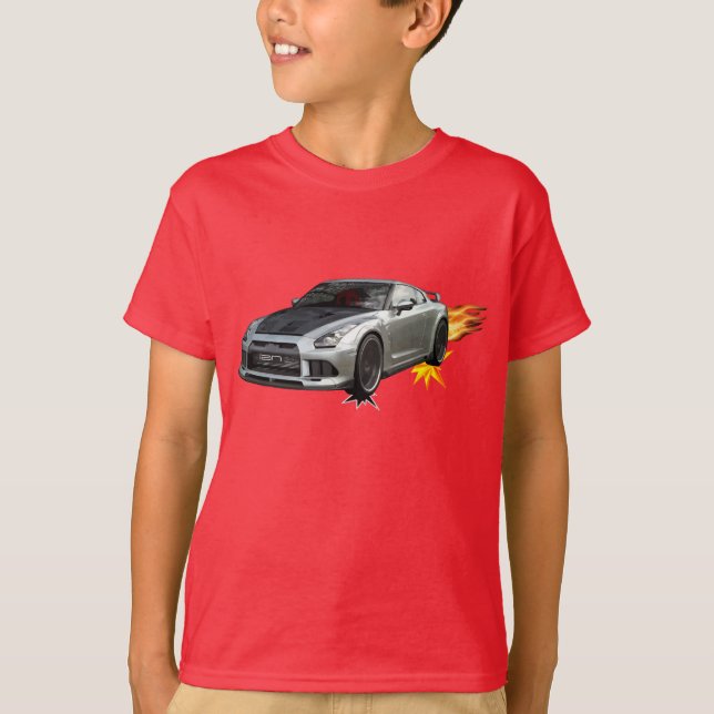 Cool Flaming Race Car T-Shirt (Front)