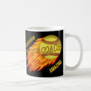Cool Flaming SOFTBALL COACH GIFTS are Customizable Coffee Mug