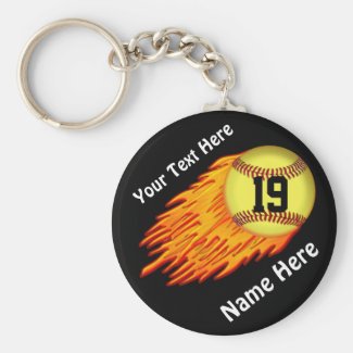 COOL Flaming Softball Team Gift Ideas NAME, NUMBER Key Chains