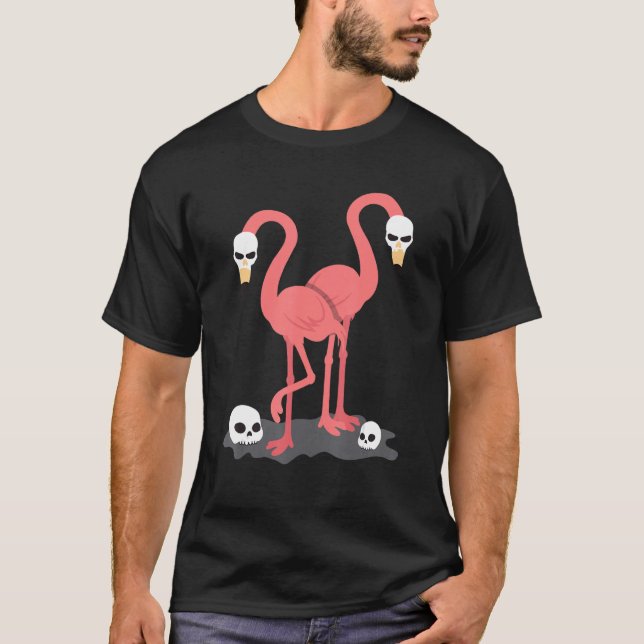 Cool Flamingo Animal Bird Skulls Fun T-Shirt (Front)
