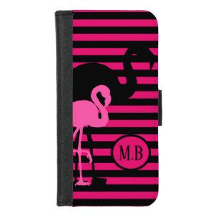 Cool Flamingo Black and Pink Stripes Monogram iPhone 8/7 Wallet Case