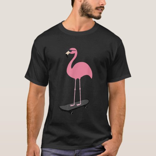 Cool Flamingo On Skateboard Sunglasses Pink Bird P T_Shirt
