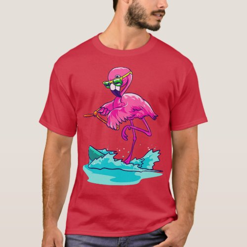 Cool Flamingo on Water Skiers Flamingo Beach T_Shirt