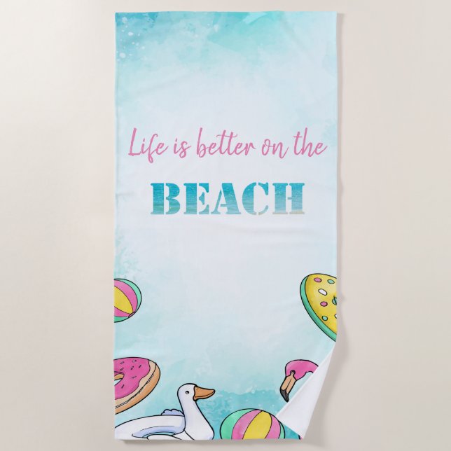 Cool Flamingo Pool Float Beach Towel (Front)