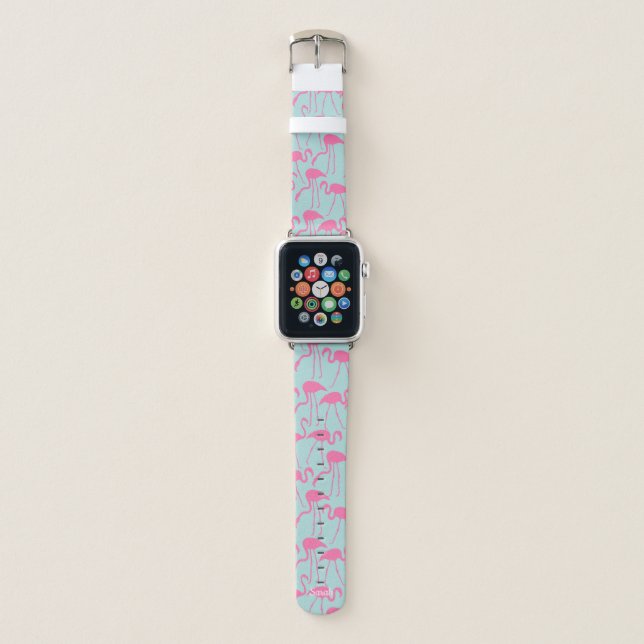 Cool Flamingos Pattern Personalized Apple Watch Band (Front)
