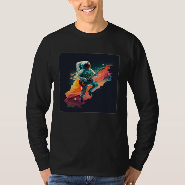 Cool Floating Astronaut Illustration Guitar Moon S T-Shirt (Front)