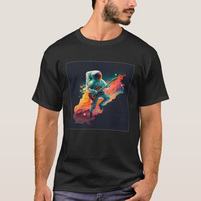 Cool Floating Astronaut Illustration Guitar Moon S T-Shirt (Front)