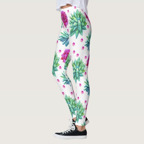 cool floral desert flowers pink cactus pattern leggings