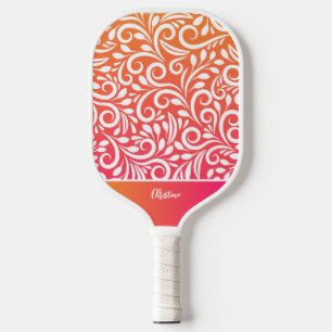 Cool Floral Elegant Ombre Gradient Monogrammed Pickleball Paddle