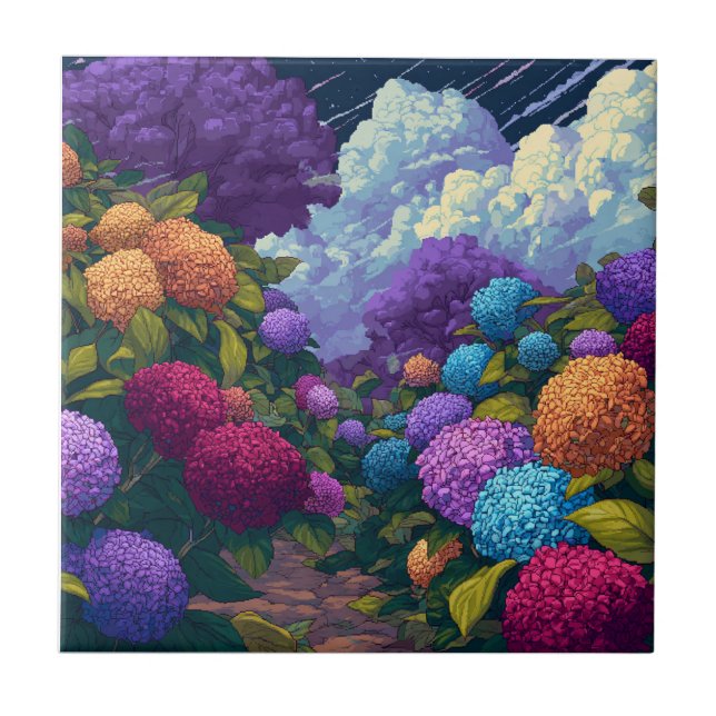 Cool Floral Hydrangeas  Tiles  For Spa-Style Bath (Front)