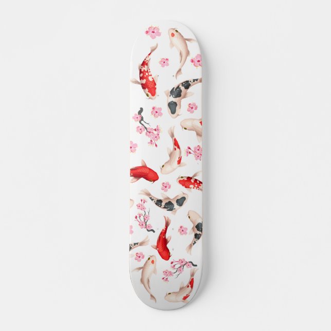 Cool Floral Japanese Koi fish Skateboard (Front)