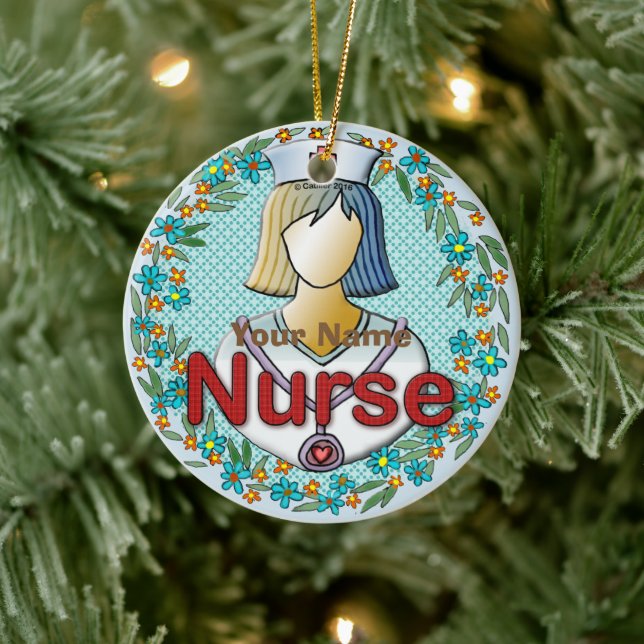 Cool floral nurse  ceramic ornament (Tree)