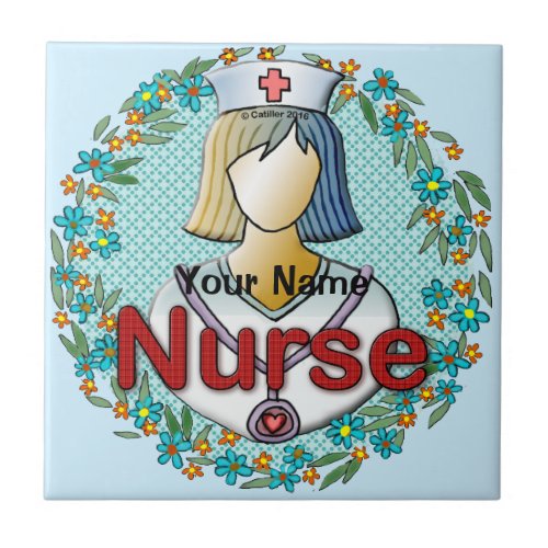 Cool Floral Nurse custom name Ceramic Tile