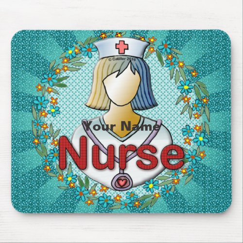 Cool Floral Nurse custom name Mouse Pad
