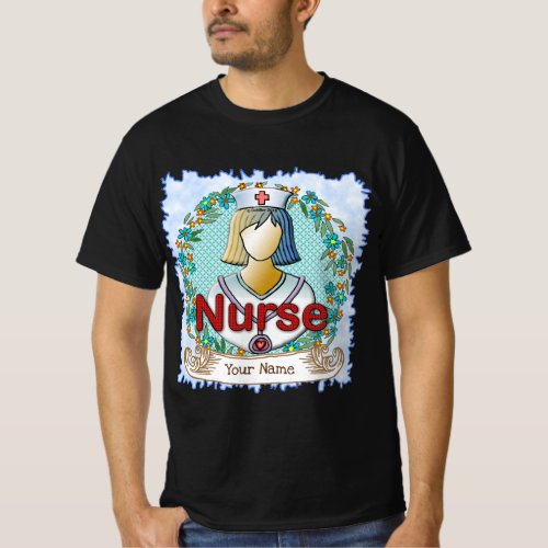 Cool Floral Nurse custom name t_shirt