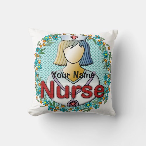 Cool Floral Nurse custom name Throw Pillow