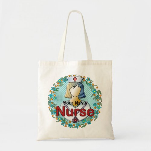 Cool Floral Nurse custom name tote bag