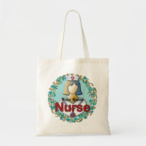Cool Floral Nurse custom name tote bag