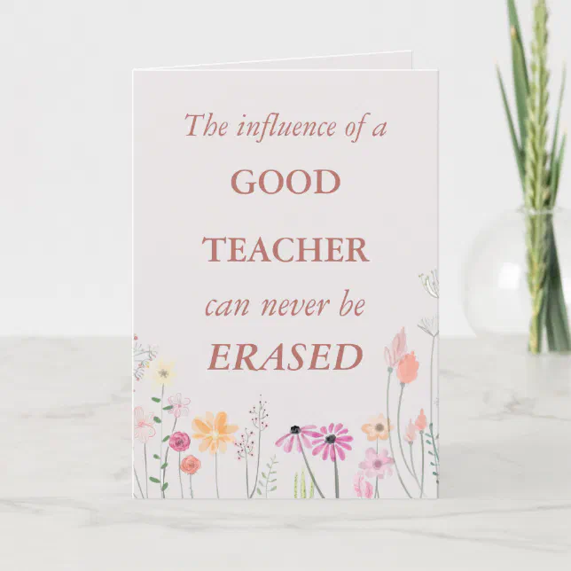 Cool Floral Pink Teacher Quote Thank You Card | Zazzle