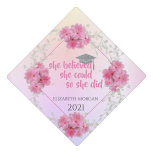 Cool Floral Silver Graduate Cap