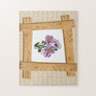 Cool Floral Sketch in Plank Frame Jigsaw Puzzle
